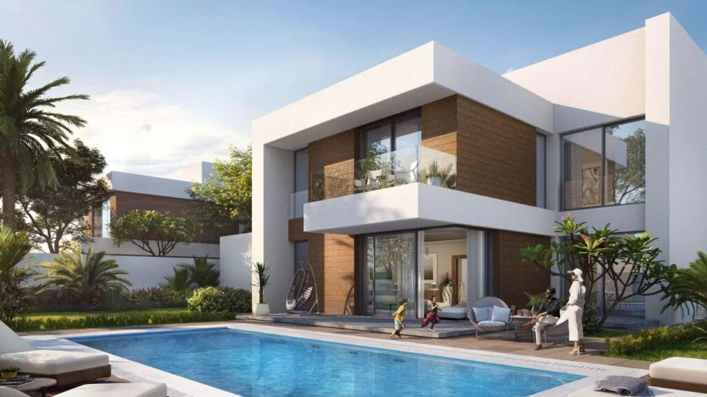 Contemporary private villa with a landscaped garden and swimming pool