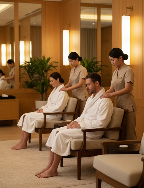 Residents receiving relaxing treatments in the wellness spa